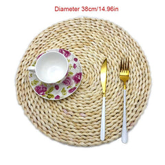 Handmade Round Placemat Made Of Corn Husk Wipeable Table Mat