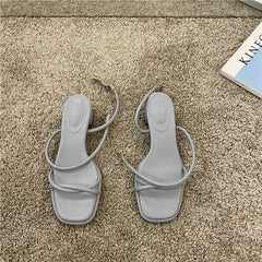 Narrow Band Women Sandal Shoes Fashion Thick Heel Ladies Elegant Open Toe