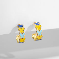 Vintage Enamel Flower Small Hoop Earrings Trendy Geometric Statement