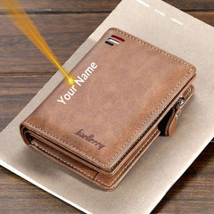 Fashion Men Wallets Name Engraving Zipper Card Holder