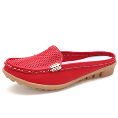 Women Casual Shoes Hollow Out Lady Half Genuine Leather Flats