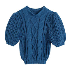 Fashion Cable-Knit Cropped Sweater Vintage O Neck Pullovers Chic Tops