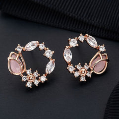 Hollow Wreath Flower Crystal Zircon Sweet Bee Butterfly Stud Earring