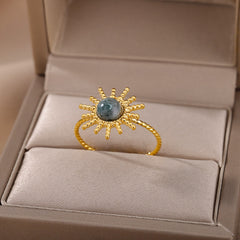 Vintage Opal Rings For Women Stainless Steel Sun Rings