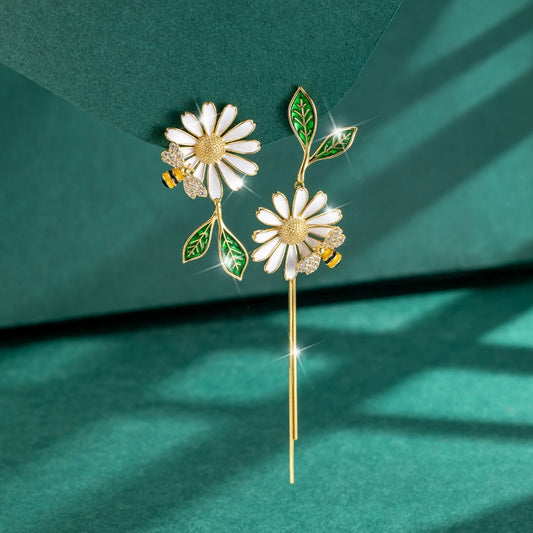 Daisy Flower Bee Stud Earrings Sunflower Butterfly Zircon