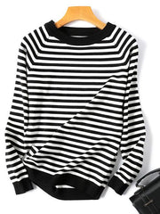 Long Sleeve Striped Pullover Knitted Sweaters O-Neck Tops