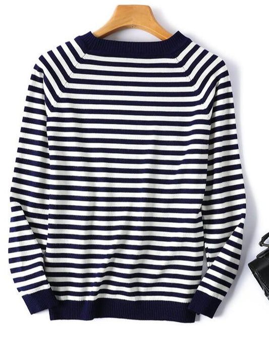 Long Sleeve Striped Pullover Knitted Sweaters O-Neck Tops