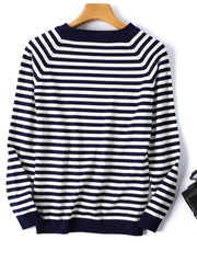 Long Sleeve Striped Pullover Knitted Sweaters O-Neck Tops