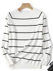 Long Sleeve Striped Pullover Knitted Sweaters O-Neck Tops