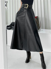 Classic Faux PU Leather Long Skirts