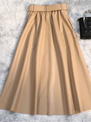 Classic Faux PU Leather Long Skirts