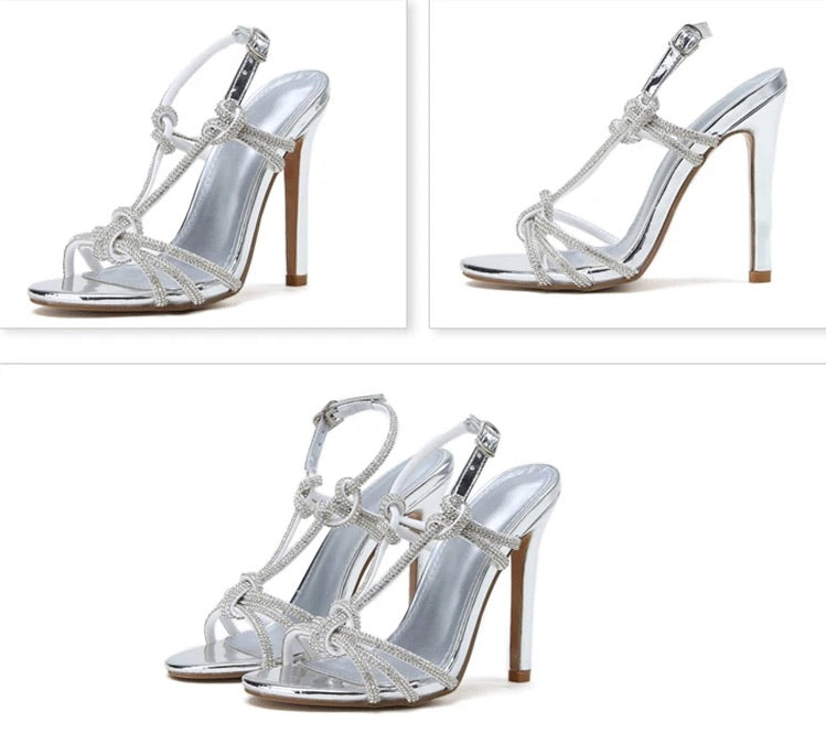 Bling Bling Crystal T-bar Strap Women Sandals Peep Toe Cut-out