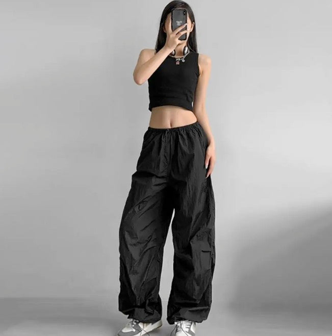 Casual Cargo Pants y2k Aesthetic Low Rise Drawstring Straight Capris