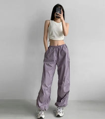 Casual Cargo Pants y2k Aesthetic Low Rise Drawstring Straight Capris