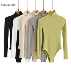 Solid Color Turtleneck Bodysuit Tops Long Sleeve