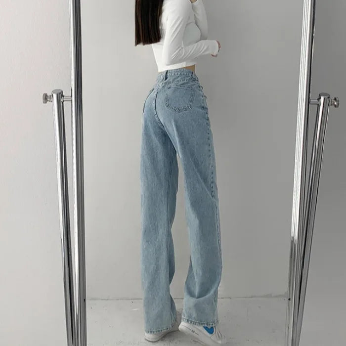 Fashion Straight High Waist Jeans Vintage Boyfriend Wide Leg