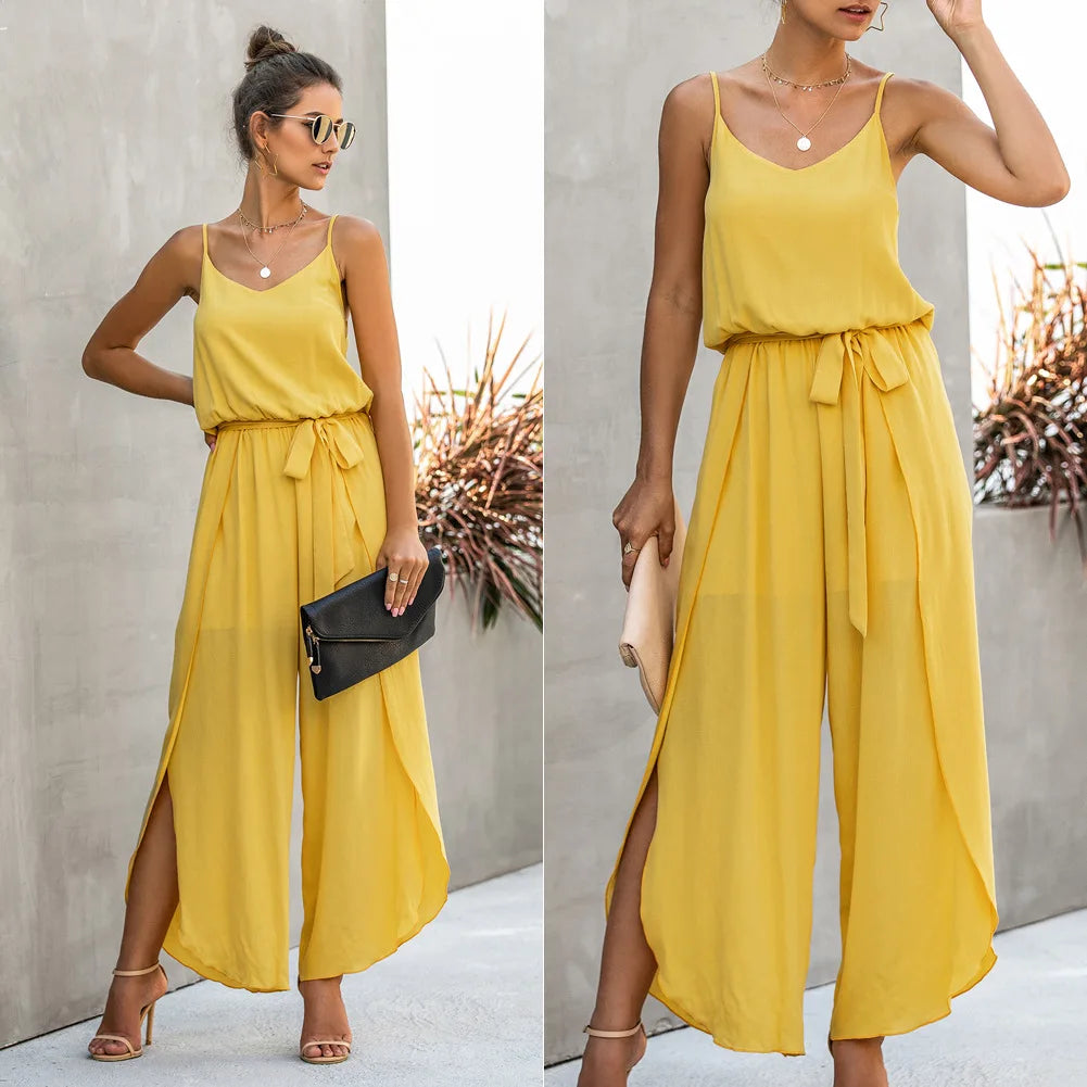 sleeveless summer strap playsuit boho Wide leg jumpsuit