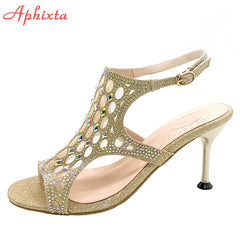 Summer 7cm Thin Heels Sandals Women Peep Toe Crystals