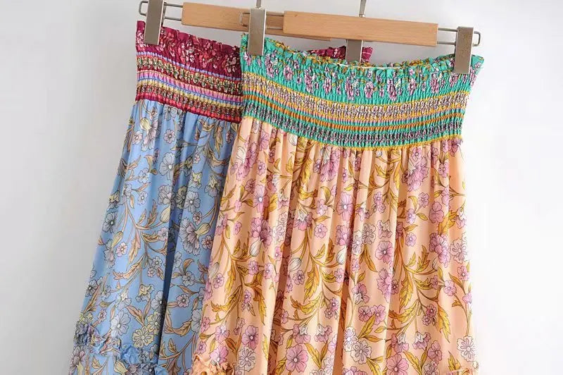 Boho Fashion Vintage  Bohemian Floral Peacock Print Skirt