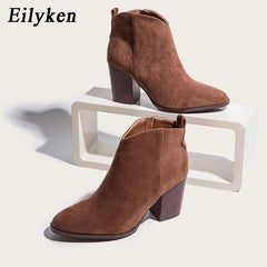 Faux Suede Ankle Boots Women High Heel Side Zipper