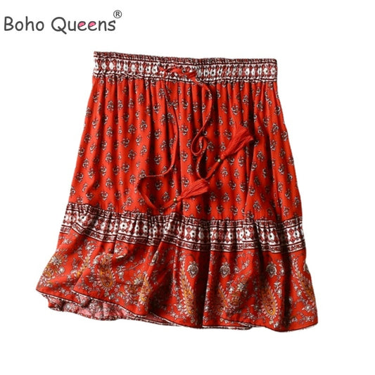 Boho  Floral Printed Beach Bohemian Skirt  Rayon