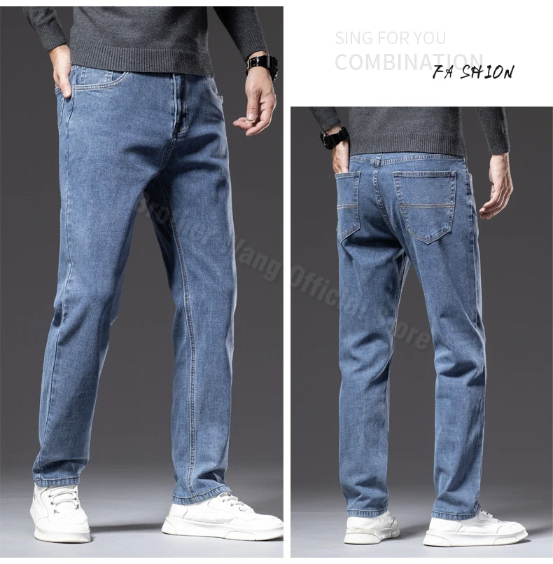 Plus Size Loose Thick Blue Jeans Men Business Casual