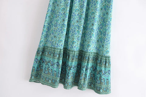Boho Floral Print Skirt High Elastic Waist Maxi Long