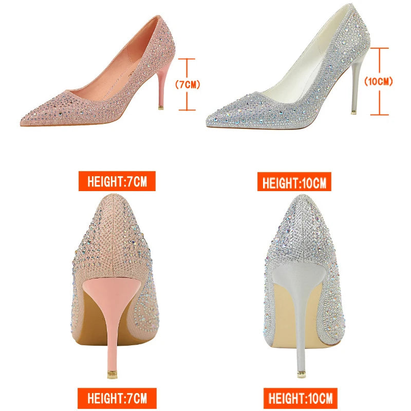 Shoes Rhinestone Woman Pumps Fashion Basic Pump Stiletto Heels