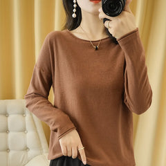 Knit Sweater Crimped Edge O-Neck Pullover Tops Clothes