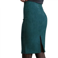 Women Skirts Suede Solid Color Pencil Skirt Vintage Split