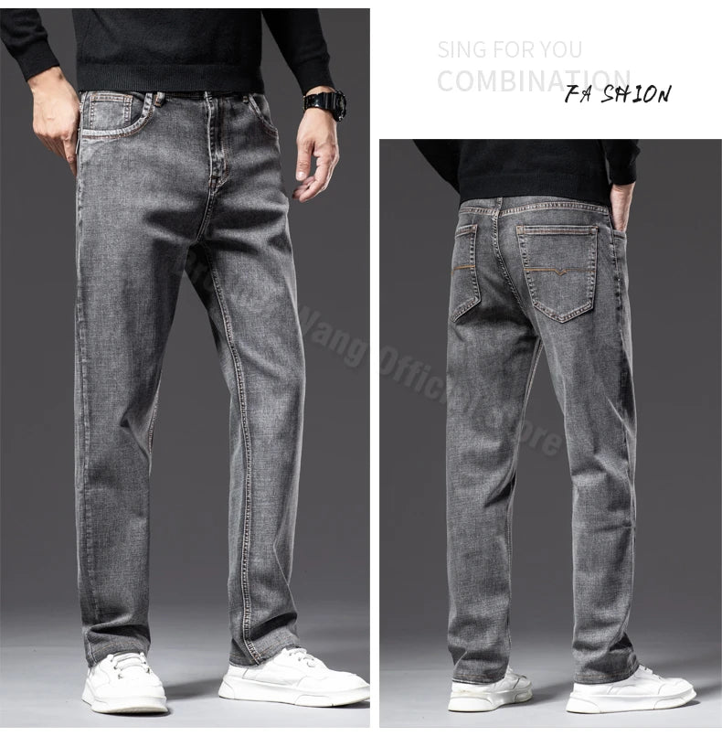 Plus Size Loose Thick Blue Jeans Men Business Casual