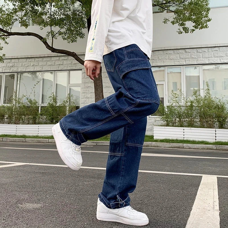 Men Wide Leg Jeans Hip Hop Casual Men's Straight Baggy Denim