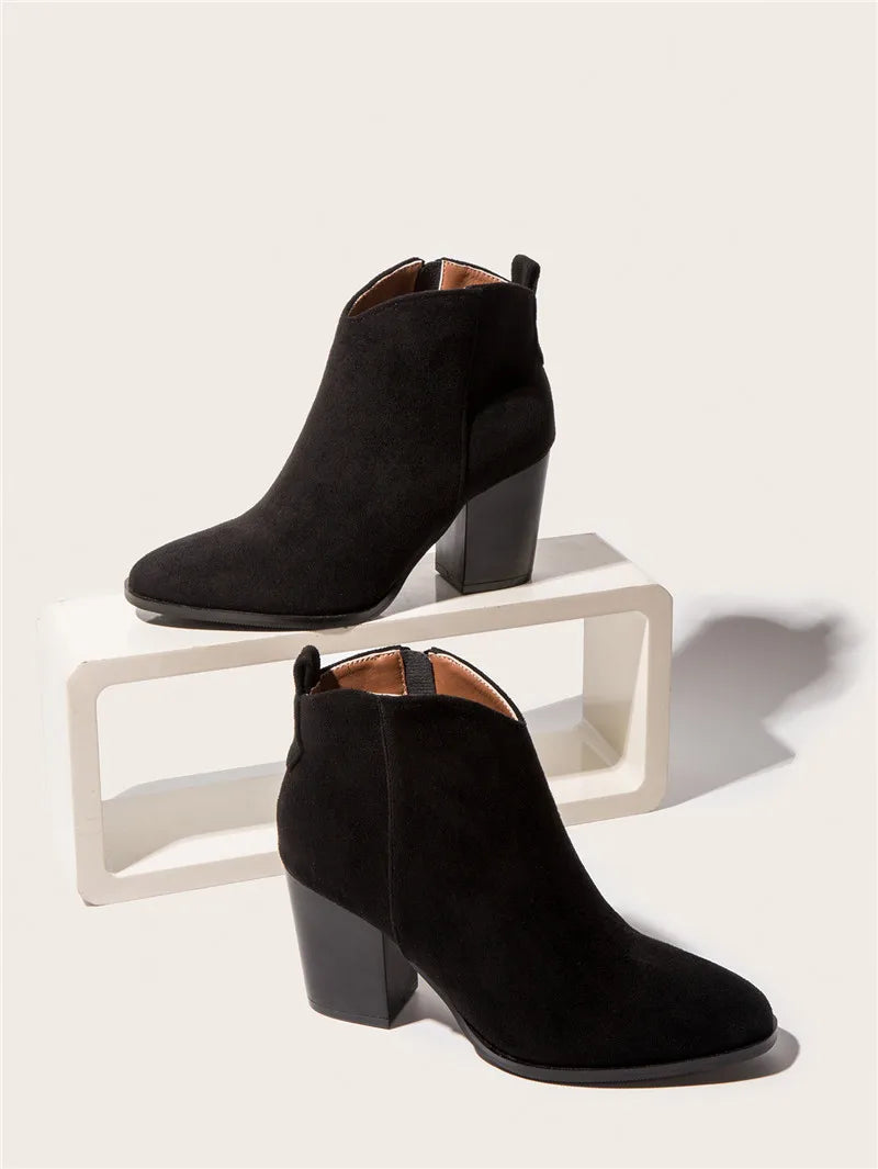 Faux Suede Ankle Boots Women High Heel Side Zipper