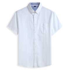 Cotton Oxford Summer Casual Loose Solid Color Short Sleeve Shirt