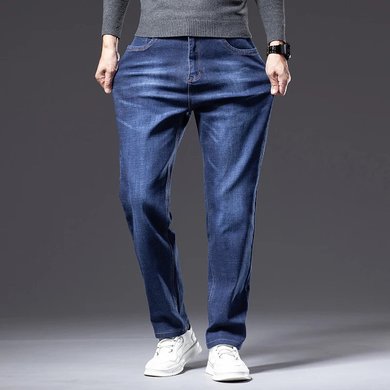 Plus Size Loose Thick Blue Jeans Men Business Casual