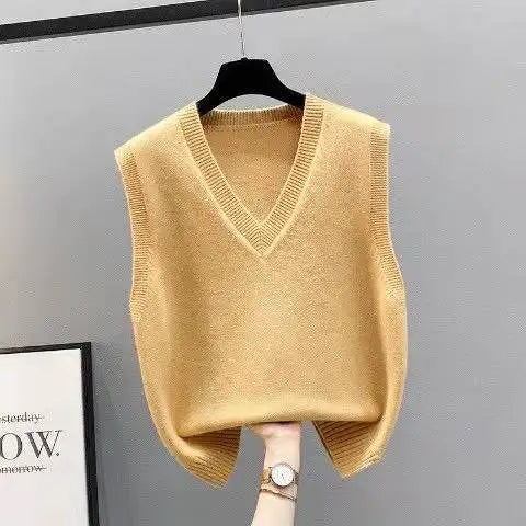 Retro Knit Thick V-Neck Elastic Ladies Sweater Vest Sleeveless