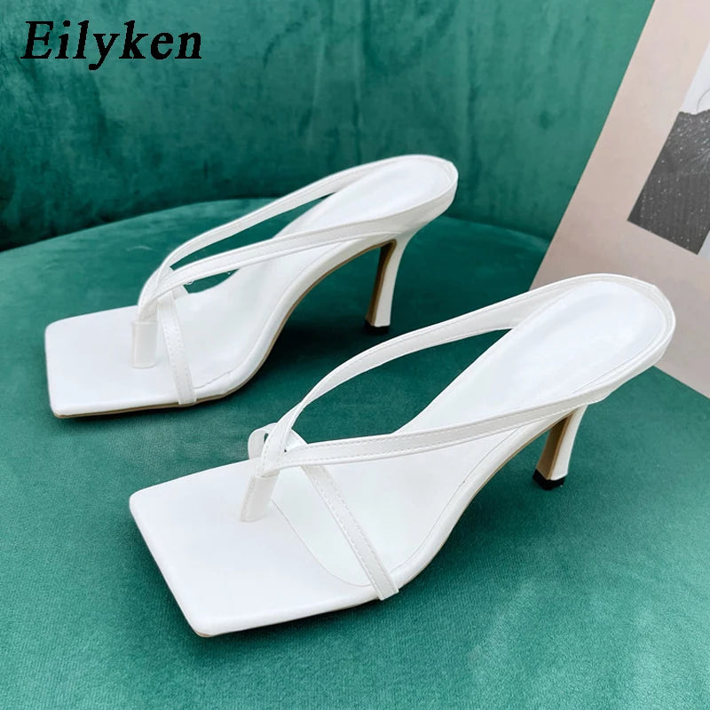 Slipper High Heels Shoes  Square Head Toe Clip-On Women Sandals