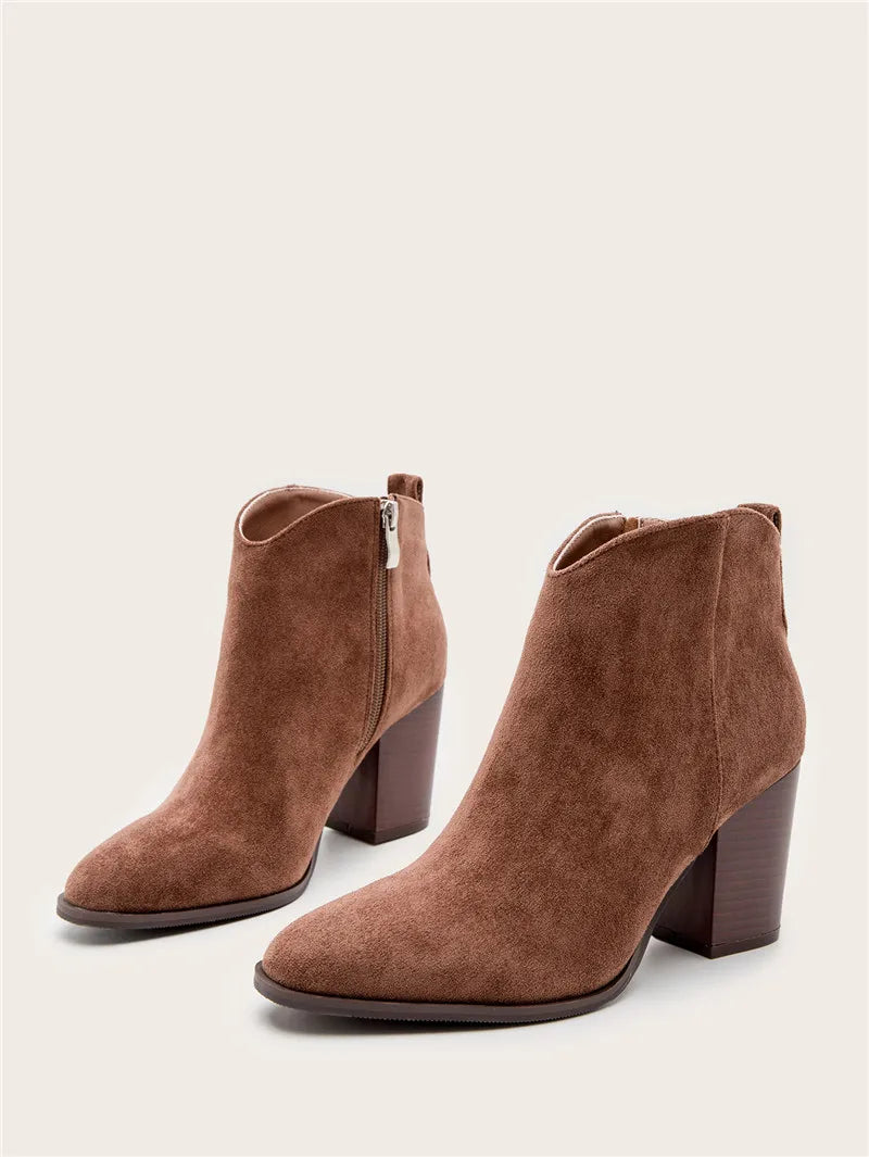 Faux Suede Ankle Boots Women High Heel Side Zipper