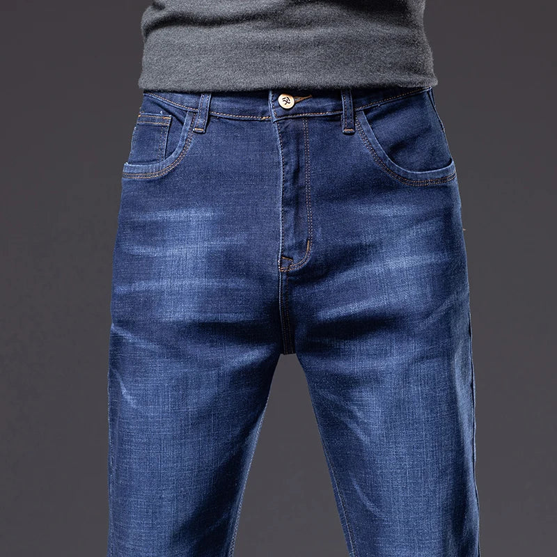 Plus Size Loose Thick Blue Jeans Men Business Casual