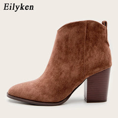 Faux Suede Ankle Boots Women High Heel Side Zipper