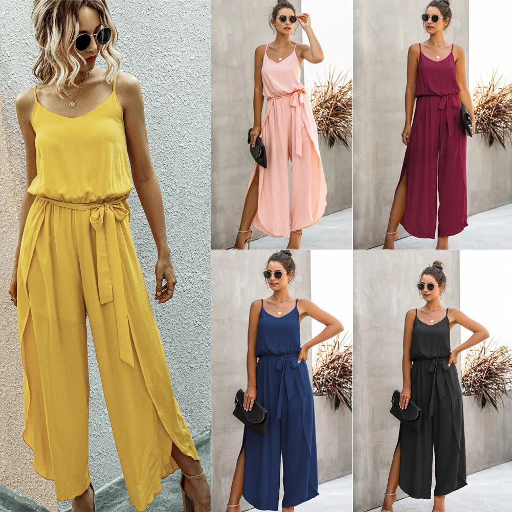 sleeveless summer strap playsuit boho Wide leg jumpsuit