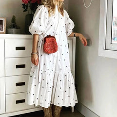 puff sleeve midi women dresses vintage polka dot dress