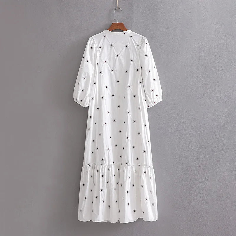 puff sleeve midi women vintage polka dot dress