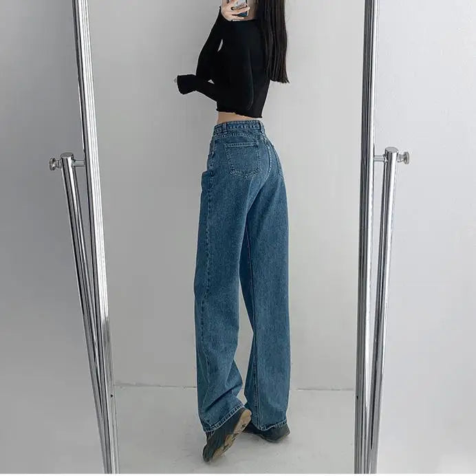 Fashion Straight High Waist Jeans Vintage Boyfriend Wide Leg