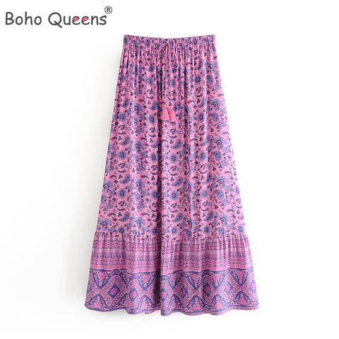Boho Fashion  Bohemian Floral Print Pleated Rayon Skirt