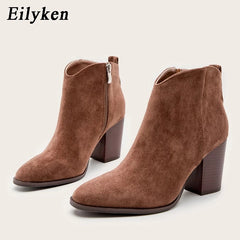 Faux Suede Ankle Boots Women High Heel Side Zipper