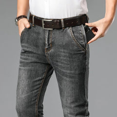 Classic Style Blue-grey Slim Jeans Elastic Regular Fit Denim Pants