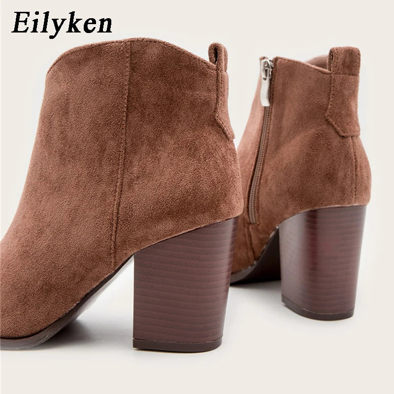 Faux Suede Ankle Boots Women High Heel Side Zipper