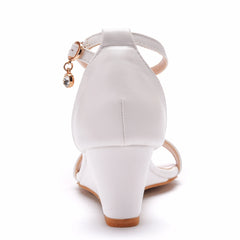 Women High Heels Summer Shoes White Wedges Ankle Strap