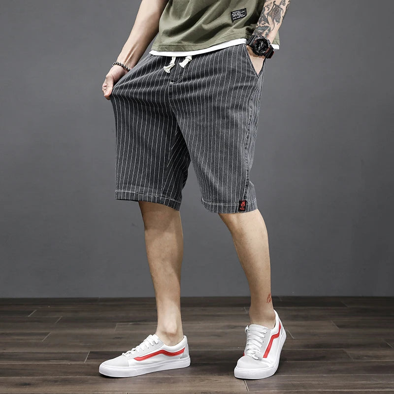 Plus Size Men's Striped Short Jeans Fashion